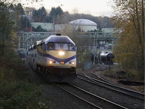 The West Coast Express from Waterfront station passes the north end of Willingdon in Burnaby.