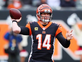 Cincinnati Bengals' Andy Dalton throws a pass during last week's loss to the Patriots. (GETTY IMAGES)