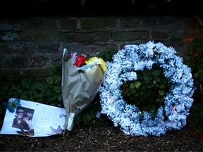 Tributes are seen outside the home of former singer George Michael after his sister, Melanie Panayiotou, 55, was found dead on Christmas Day, in London, Britain December 27, 2019.