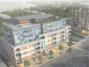 A rendering showing a pair of proposed apartment buildings on Renfrew Street. The buildings, the first to be approved under Vancouver's Moderate Income Housing Pilot Program, were approved unanimously in December 2019 by city council. [PNG Merlin Archive]