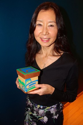 Arts publicist Helen Yagi coveted Roger Smith’s Vancouver Canucks inspired Bentwood Box. Photo: Fred Lee.