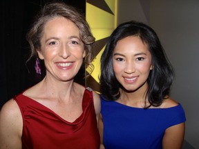 CANCER FIGHTER: B.C. Cancer CEO Sarah Roth thanked Carmen Hou for sharing her very personal cancer journey with the Miss Chinese Vancouver Pageant audience. Photo: Fred Lee.