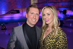 WISH MAKERS: The Lazy Gourmet’s Kevin Mazzone and Avenue PR’s Tiffany Soper once again piloted the annual Children’s Wish Foundation Night of Wonders Gala at the London Aviation Centre. Photo: Fred Lee.