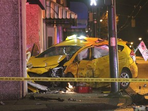 Vancouver police say a cab driver is dead after a car2go entered the intersection of East 1st Avenue and Renfrew in Vancouver, B.C. on Dec. 20, 2019 on a red light and T-boned a Yellow Cab carrying two passengers. The cab driver, a 28-year-old male, died at hospital. The car2go driver, a 20-something man, was also taken to hospital with serious injuries. The two female cab passengers suffered non-life threatening injuries. Investigators believe alcohol and speed were factors in the collision and that the car2go driver had earlier in the evening evaded a CounterAttack roadblock.