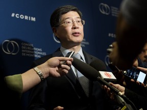 Chinese Ambassador to Canada Cong Peiwu answers reporters questions following a luncheon speech in Montreal, Thursday, December 5, 2019.