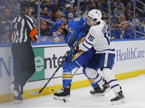 Alex Kerfoot of the Toronto Maple Leafs, was raised in West Vancouver and says playing the Canucks is "just another game" for him, even though he grew up cheering for his hometown team.