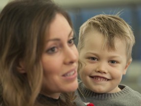 Four-year-old Khoen Yatchuk with mom Robyn at Canadian Blood Services in Vancouver.