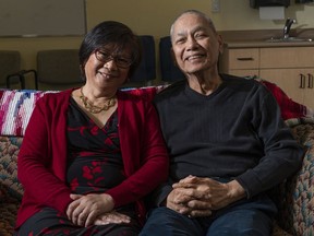 Gina Hall poses for a photo with her father Joe Buenacruz at Robert Nimi Nikkei Home in Burnaby, BC, December, 2, 2019.