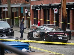 Police block off Mainland and Hamilton streets between Davie and Nelson on Sunday morning.