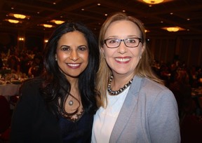 Guest speaker Zahra Al-Harazi (left) with WAMS luncheon committee member Tracey Freseda. Al-Harazi’s story of resilience and entrepreneurship helped contribute to a $179,000 haul for the MS Society of Canada. Proceeds will support vital MS research.