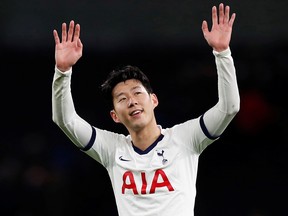 Tottenham Hotspur's Son Heung-min celebrates after a match against Burnley in London. (Action Images via Reuters/Paul Childs)
