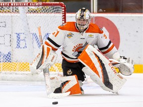 Jordan Naylor is one of the goalies with the Nanaimo Clippers, who are doing well this BCHL season under the direction of Jordan's father and coach Darren.