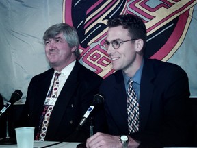 By 1995, when then-Canucks GM Pat Quinn (left) announced a new contract for a bespectacled Trevor Linden, the 25-year-old captain was a foundational player for the club.