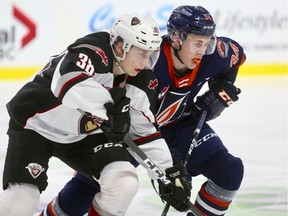 Vancouver Giants' Michal Kvasnica, left, in recent WHL action against the Kamloops Blazers.