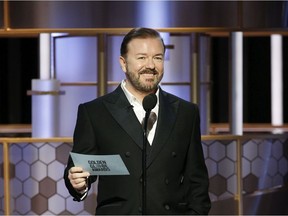 Host Ricky Gervais speaks onstage during the 76th Annual Golden Globe Awards at The Beverly Hilton Hotel on Jan. 5.