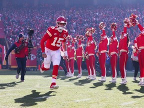 Patrick Mahomes of the Kansas City Chiefs takes the field before the AFC Championship Game against the Tennessee Titans at Arrowhead Stadium on January 19, 2020 in Kansas City, Missouri.