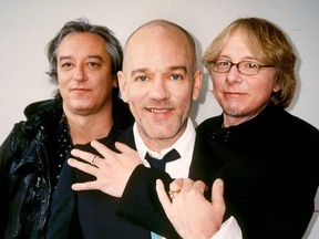 Peter Buck, left, Michael Stipe and Mike Mills of R.E.M.