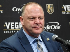 Gerard Gallant of the Vegas Golden Knights speaks during a news conference at T-Mobile Arena on April 1, 2019 in Las Vegas. (Ethan Miller/Getty Images)