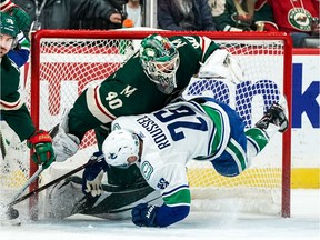 Antoine Roussel introduced himself to Devan Dubnyk on Sunday.