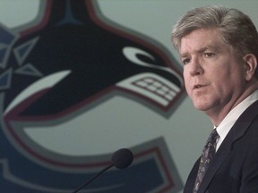 Then-Canucks general manager Brian Burke announces the trade of Pavel Bure to the Florida Panthers on Jan. 17, 1999.