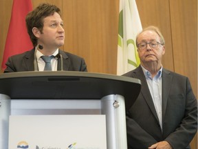 Minister of Education Rob Fleming and Surrey Mayor Doug McCallum seen together on Jan. 28, 2020.