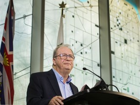 Mayor Doug McCallum addresses his concerns regarding ride hailing,  at Surrey City Hall.