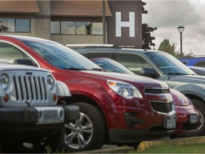 Vehicles parked outside a Lower Mainland hospital.