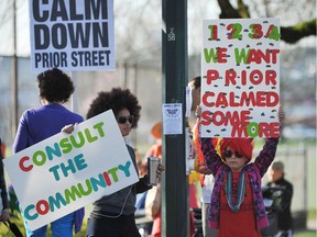 A scene from a 2013 protest. Strathcona residents have been calling for the city to calm Prior Street for years.