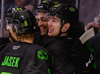 Kole Lind (right) and Justin Bailey (centre) continue to pad each other’s stats for the Utica Comets.