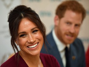 Prince Harry and Meghan, Duchess of Sussex, attend a discussion on gender equality on Oct. 25, 2019, at Windsor Castle.