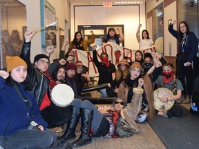 Indigenous young people occupy the B.C. Energy and Mines Ministry office in Victoria on Jan. 21, 2020, in solidarity with Wet'suwet'en hereditary chiefs who have opposed the Coastal GasLink pipeline in northern B.C. The occupation ended with arrests by Victoria police.