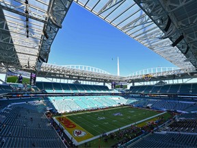 The Hard Rock Stadium is seen before the Super Bowl LIV between the San Francisco 49ers and the Kansas City Chiefs in Miami, Florida on February 2, 2020.