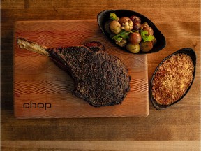 Tomahawk steak from the special edition steakhouse menu at Chop Steakhouse & Bar.