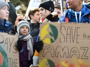 Swedish climate activist Greta Thunberg (second from the left) marches during a 'Friday for future' youth demonstration in Davos, Switzerland last month, on the sidelines of the World Economic Forum annual meeting.
