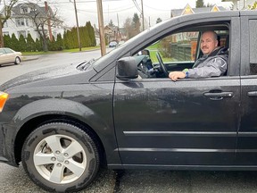 Chris Brideaux in the minivan he uses to drive for Uber in Metro Vancouver.