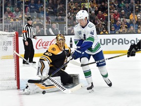 Elias Pettersson seemed no worse for wear after a hit by the Bruins' Matt Grzelcyk, but the Canucks still weren't happy about the late hit.