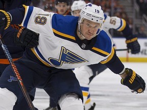 Blues defenceman Jay Bouwmeester collapsed on bench during a game against the Ducks in Anaheim, on Tuesday night.