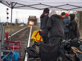 The Coquitlam rail blockade on Thursday evening.