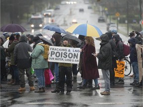 Approximately 100 people march in support of the Wet'suwet'en hereditary chiefs in their opposition to the GasLink pipeline project, along Grandview Highway Saturday, February 15, 2020. The protestors occupied the railway crossing on Renfrew Street between Grandview and Hebb Street.