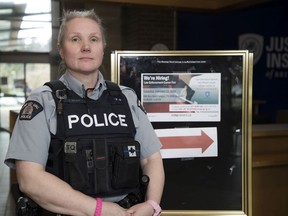 Const. Erika Dirsus of the RCMP’s E-Division said the federal agency is looking to hire “about 1,200” Mounties. She attended a law enforcement career fair on Saturday in New Westminster.