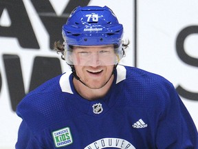 Vancouver Canucks' new signing Tyler Toffoli from the LA Kings, on the ice for the first time with the Canucks at Rogers Arena in Vancouver, BC., February 18, 2020.