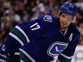 Ryan Kesler was all smiles when playing for the Vancouver Canucks against the Washington Capitals on Oct. 29, 2011.
