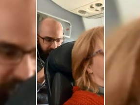 In a viral video on Twitter, an airline passenger can be seen punching the back of a reclined seat of a woman. (Twitter)