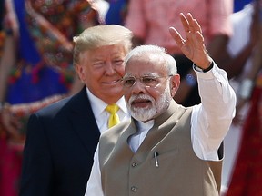 President Donald Trump and Indian Prime Minister Narendra Modi attend the "Namaste Trump" event at the Sardar Patel stadium in Ahmedabad, India, February 24, 2020.