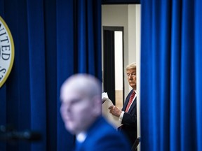 President Donald Trump prepares to deliver remarks to National Border Patrol Council members at the White House on Friday, Feb. 14, 2020. MUST CREDIT: Washington Post photo by Jabin Botsford