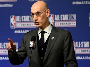 NBA Commissioner Adam Silver speaks to the media during a press conference at the United Center on February 15, 2020 in Chicago, Illinois.