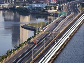 General view of the Woodlands Causeway on March 18, 2020 in Singapore. The land link between Singapore and Johor Bahru, Malaysia is empty of its usual traffic as Malaysia starts its nationwide lockdown policy.