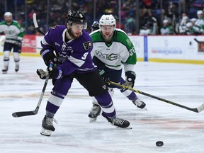 Brayden Low of Steveston, left, felt his Reading Royals had a good shot to win the ECHL championship this season, but the campaign was cut short by the COVID-19 pandemic.