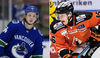 The Canucks traded Jonathan Dahlen (left) to the San Jose Sharks last February for Linus Karsson (right). Karlsson has been effective lately.