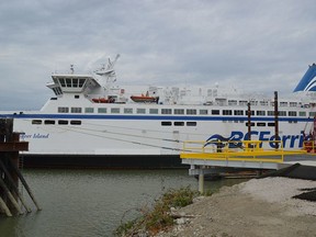 The passenger ferry Spirit of Vancouver Island, pictured above, made contact with a berth at Tsawwassen terminal around 4:30 p.m. Saturday.
